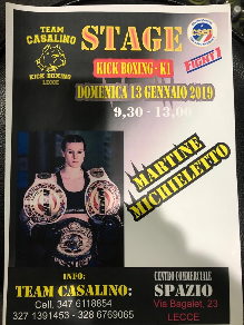 STAGE KICKBOXING E K1 CON MARTINE MICHIELETTO – LECCE 13-1-2019