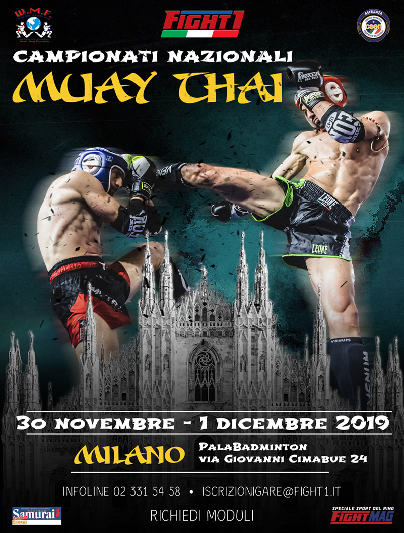 ECCO LA MODULISTICA DEI CAMPIONATI NAZIONALI DI MUAY THAI MILANO 30 NOV – 1 DIC 2019