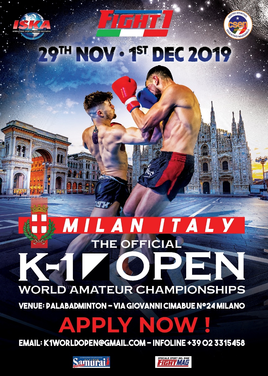 ONLINE LE INFO SUL K-1 OPEN WORLD AMATEUR CHAMPIONSHIPS MILANO 29 NOV – 1 DIC 2019