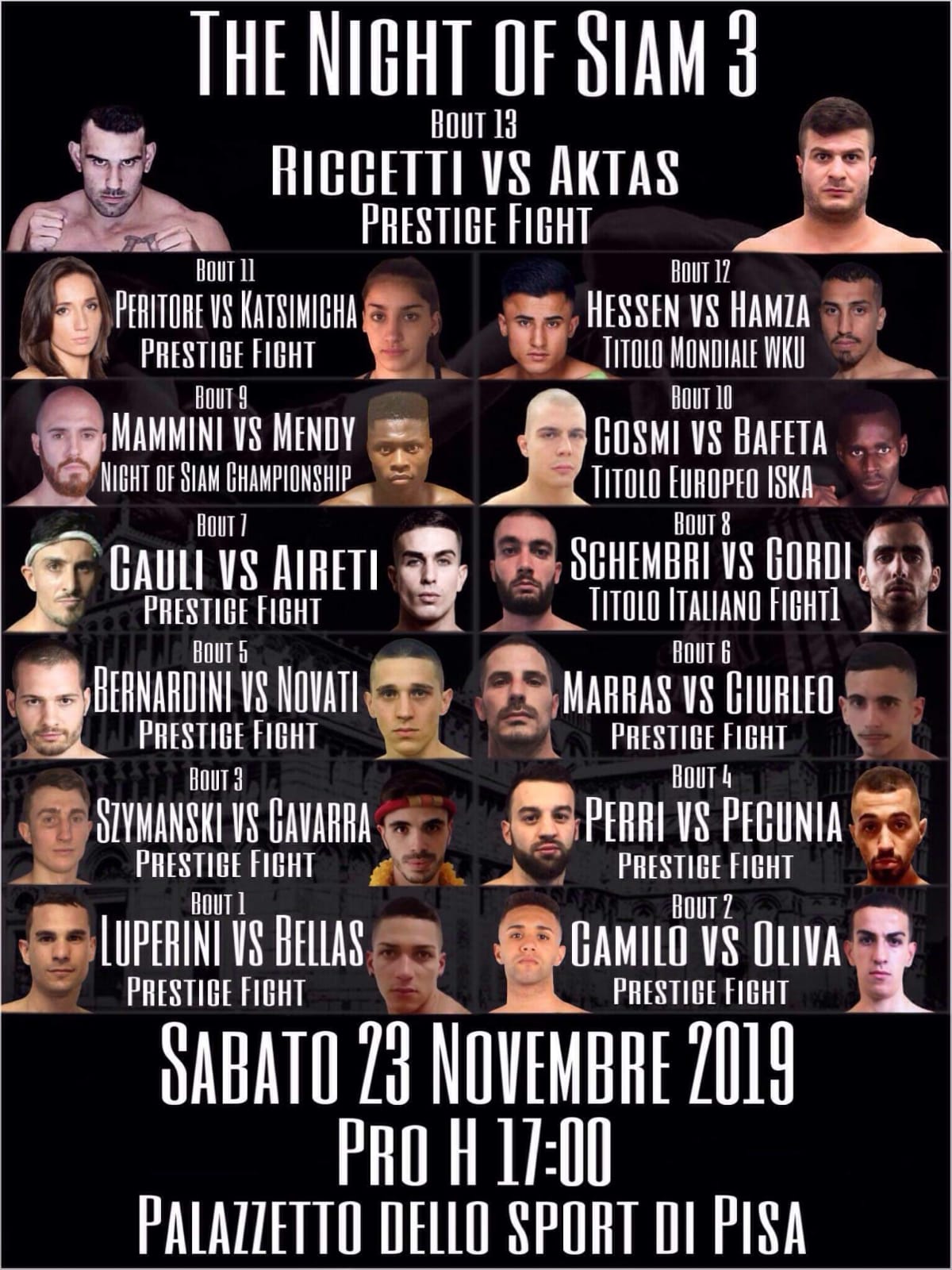 GRANDE ATTESA A PISA PER “THE NIGHT OF SIAM 3” – LA CARD