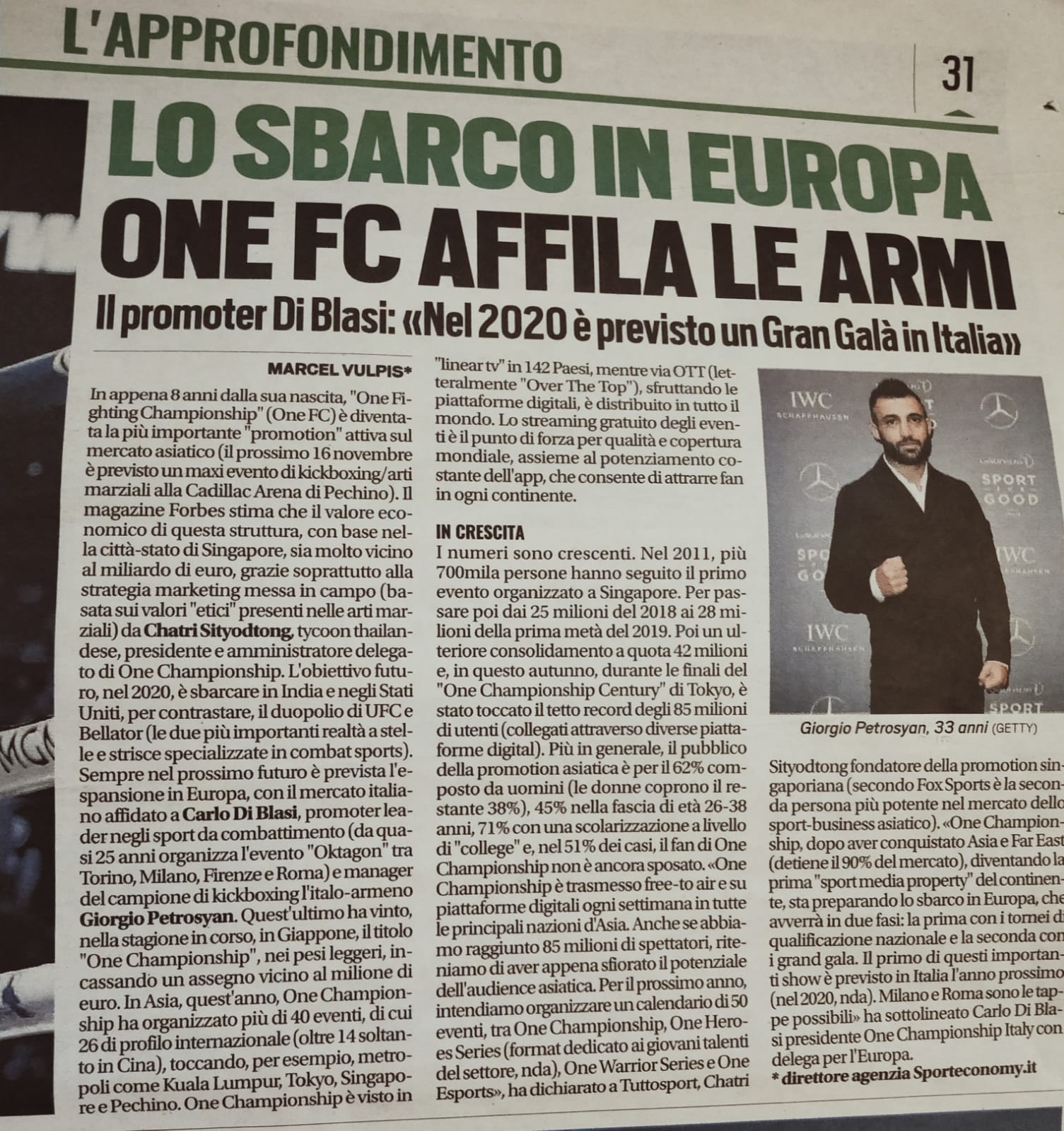 ONE CHAMPIONSHIP SU TUTTOSPORT