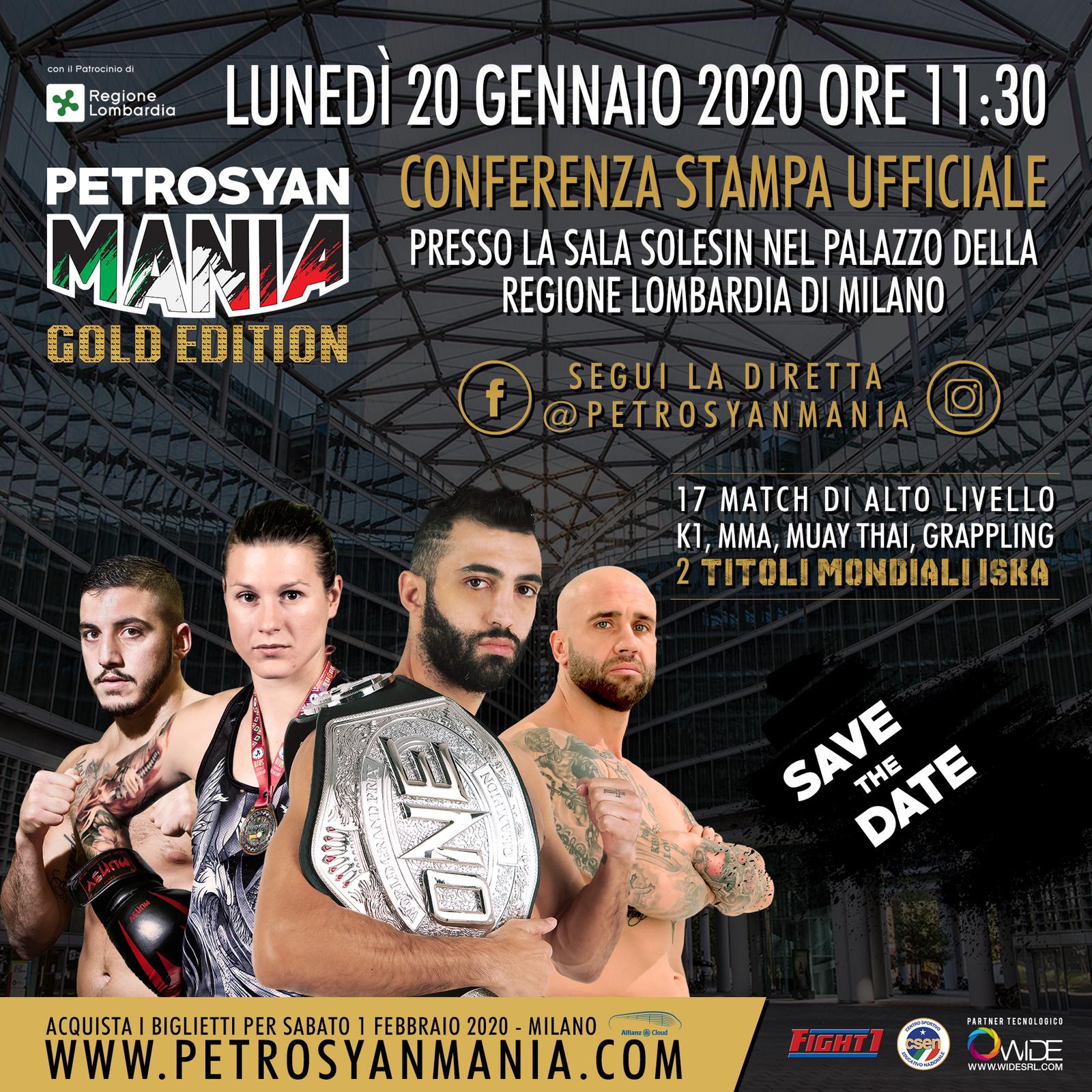 CONFERENZA STAMPA DI PETROSYANMANIA GOLD LUNEDI 20 GENNAIO A MILANO