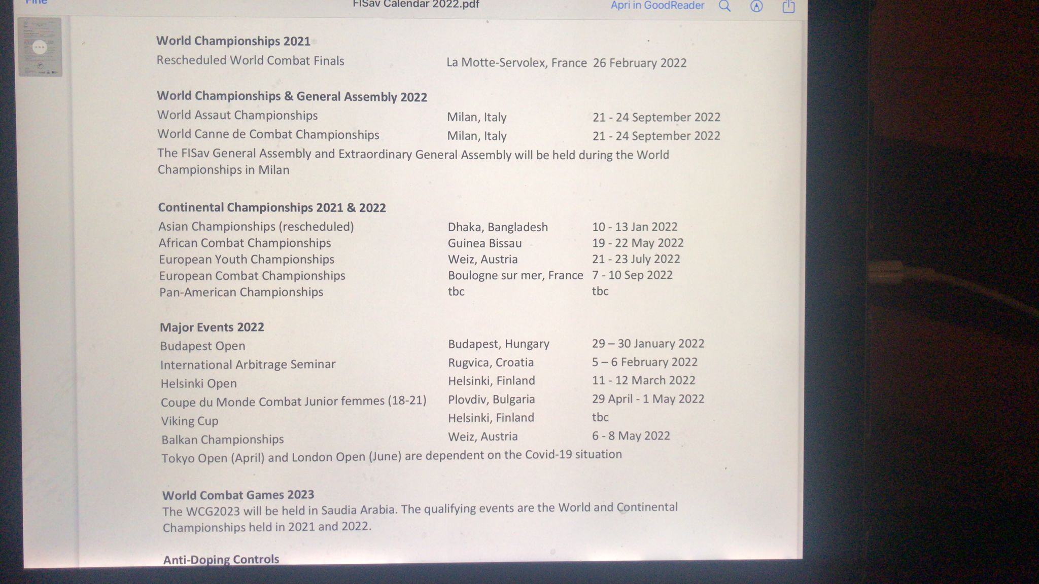 IL PROGRAMMA INTERNAZIONALE  SAVATE FISAV.