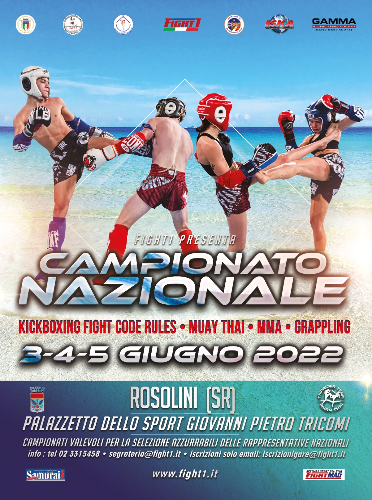 PROGRAMMA CAMPIONATO NAZIONALE FIGHT1  PALATRICOMI DI ROSOLINI 3-4-5 GIUGNO 2022