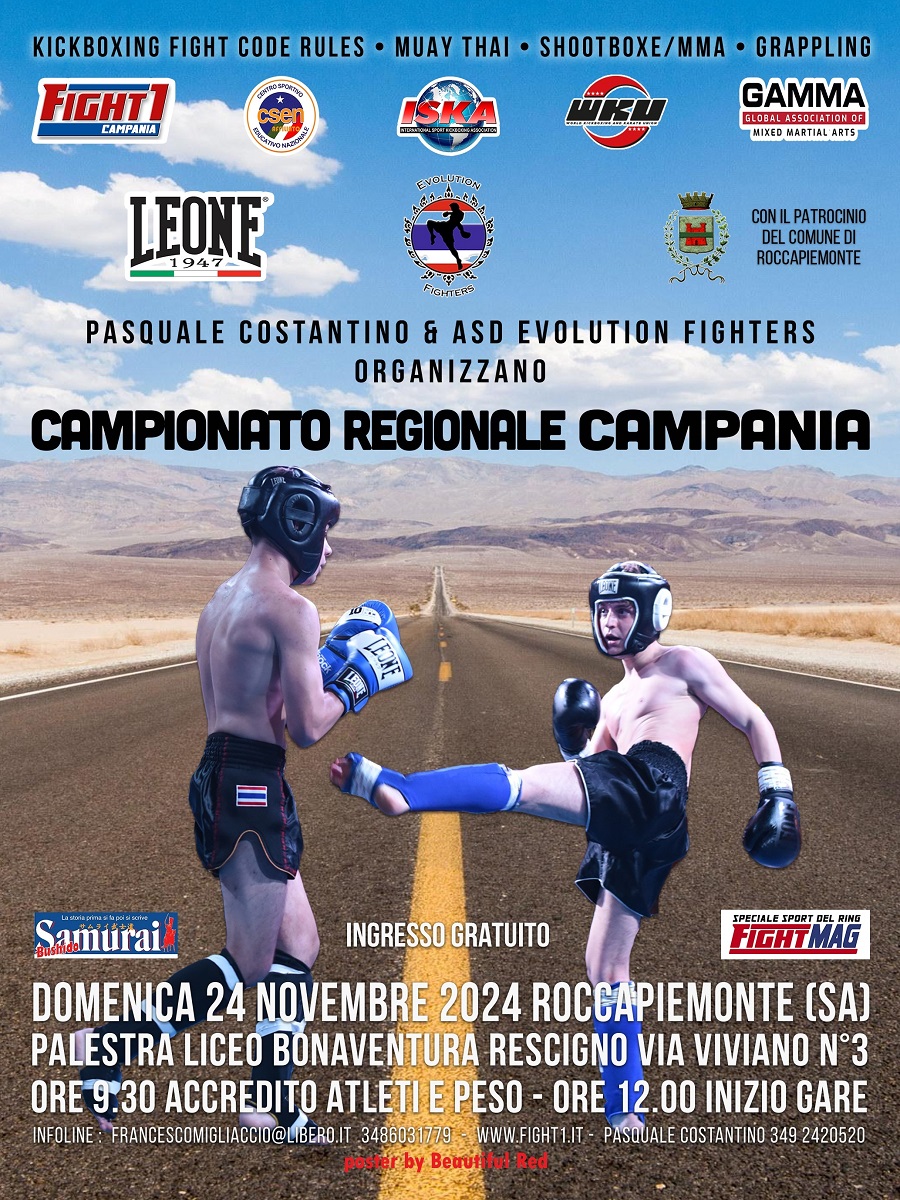 ECCO ONLINE LA MODULISTICA DEL CAMPIONATO REGIONALE FIGHT1 CAMPANIA DOMENICA 24 NOVEMBRE  2024 A ROCCAPIEMONTE (SA)