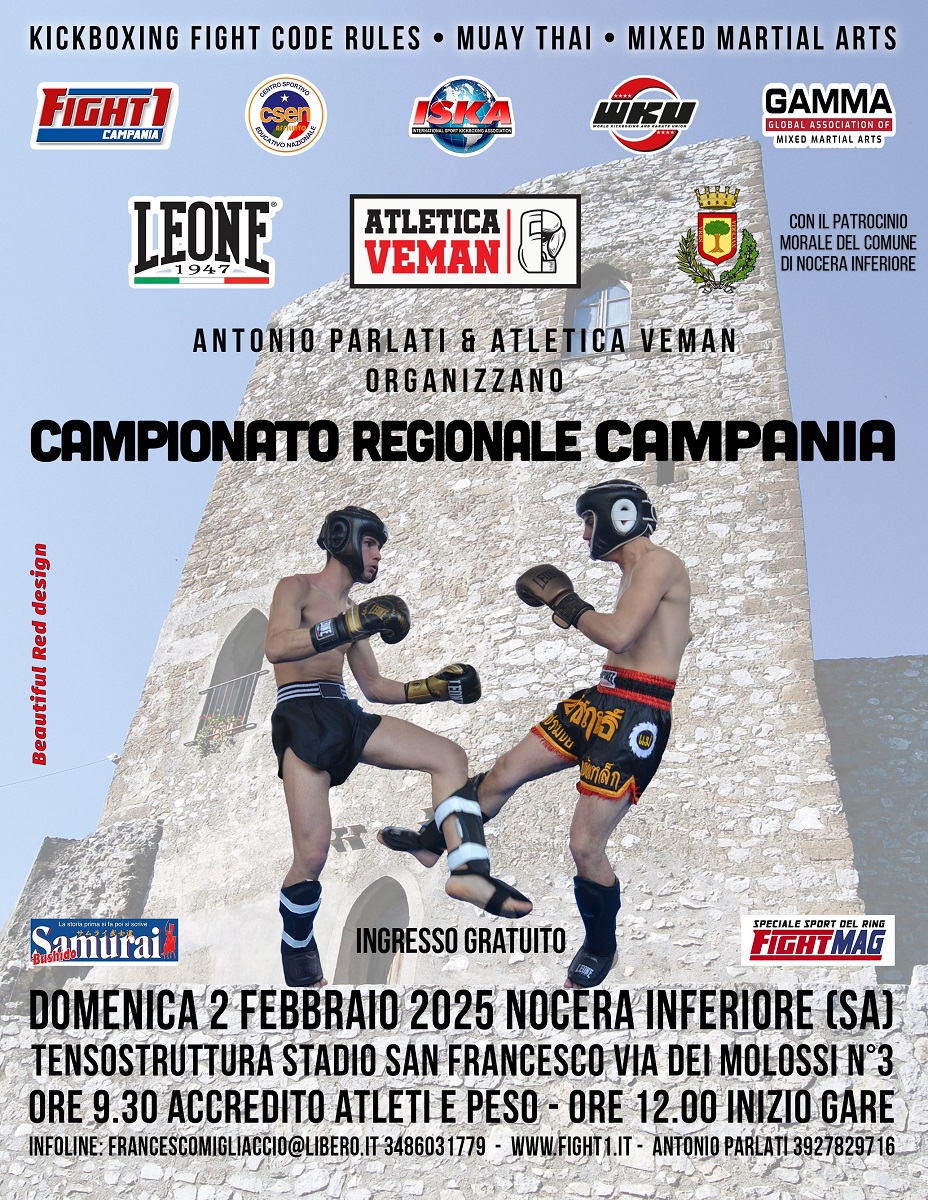 ECCO ONLINE LA MODULISTICA DEL CAMPIONATO REGIONALE FIGHT1 CAMPANIA DOMENICA 2 FEBBRAIO 2025 A NOCERA INFERIORE (SA)
