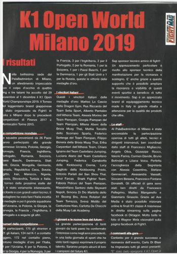K-1 OPEN WORLD MILANO 2019 RISULTATI E MEDAGLIERE